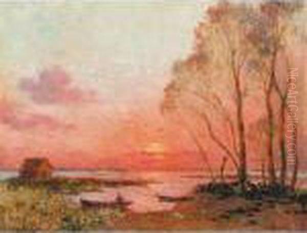 Soleil Couchant Sur La Briere Oil Painting by Ferdinand Loyen Du Puigaudeau