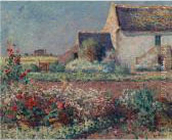 Pots De Geraniums Dans Le Jardin De Kervaudu Oil Painting by Ferdinand Loyen Du Puigaudeau