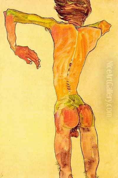 Self Portrait from the back Oil Painting by Egon Schiele