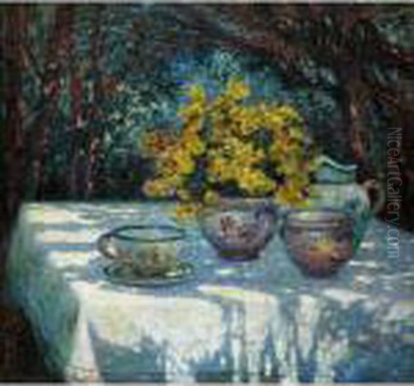 Table Au Bouquet Jaune Oil Painting by Ferdinand Loyen Du Puigaudeau