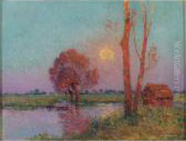 Coucher De Soleil En Briere Oil Painting by Ferdinand Loyen Du Puigaudeau