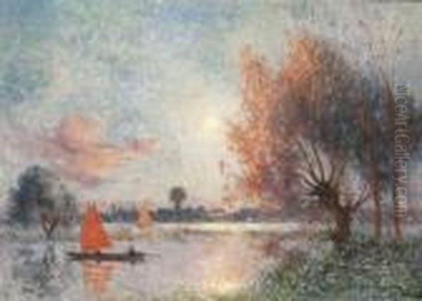 Voile Sur Un Etang Oil Painting by Ferdinand Loyen Du Puigaudeau