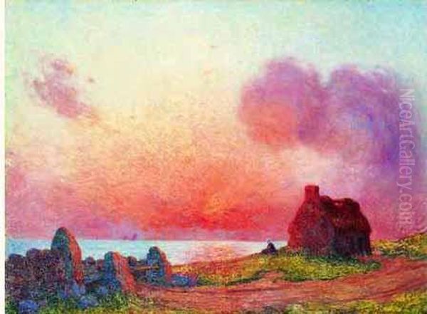 < Coucher De Soleil Sur La Cote >. Oil Painting by Ferdinand Loyen Du Puigaudeau