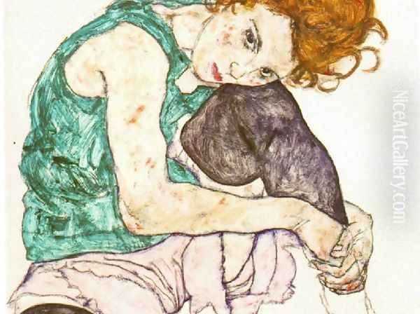 Sitting Woman with Legs Drawn Up Oil Painting by Egon Schiele