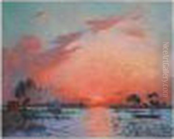 Coucher De Soleil En Briere Oil Painting by Ferdinand Loyen Du Puigaudeau