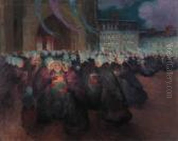 Procession De Nuit A Gueronne Oil Painting by Ferdinand Loyen Du Puigaudeau