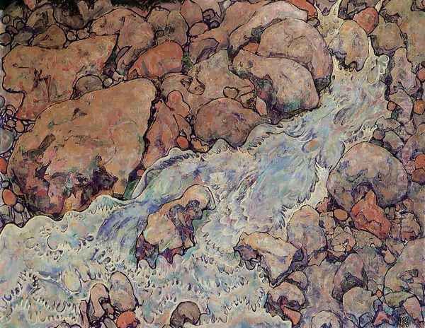 Mountain Torrent Oil Painting by Egon Schiele