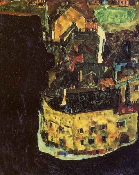 City On The Blue River Oil Painting by Egon Schiele