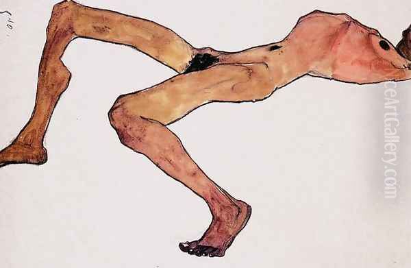 Sitting male act Oil Painting by Egon Schiele