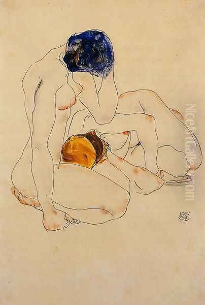 Two Friends Oil Painting by Egon Schiele