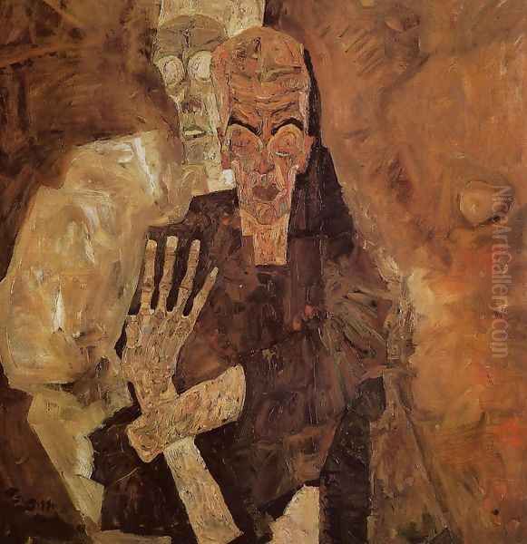 The Self Seers II Aka Death And Man Oil Painting by Egon Schiele