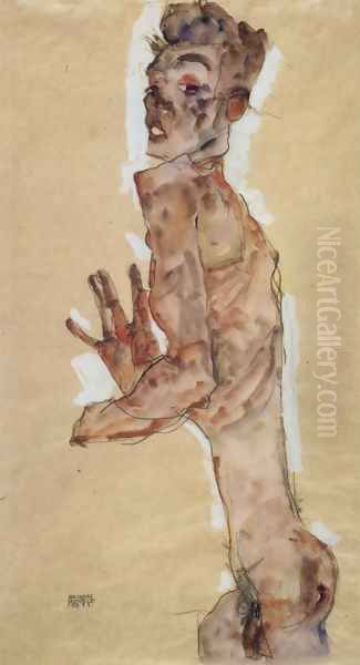 Nude, Self-portrait Oil Painting by Egon Schiele