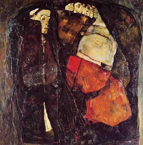 Pregnant Woman And Death Oil Painting by Egon Schiele