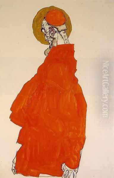 Standing Figure With Halo Oil Painting by Egon Schiele