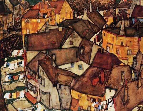 Krumau Town Crescent I Oil Painting by Egon Schiele