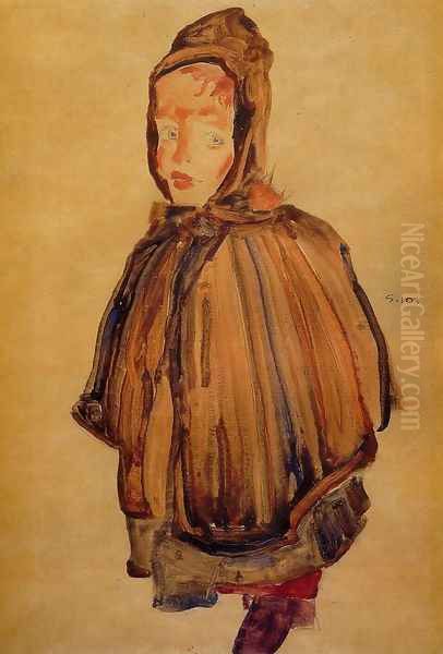 Girl With Hood Oil Painting by Egon Schiele