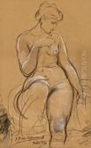 Seated Nude Oil Painting by Pierre-Cecile Puvis De Chavannes