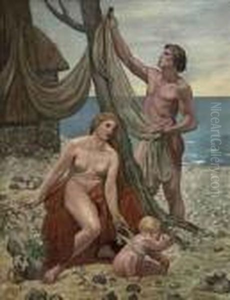 The Fisherman's Family Oil Painting by Pierre-Cecile Puvis De Chavannes