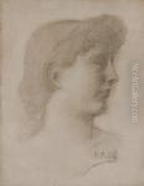 Portrait De Femme De Profil Oil Painting by Pierre-Cecile Puvis De Chavannes