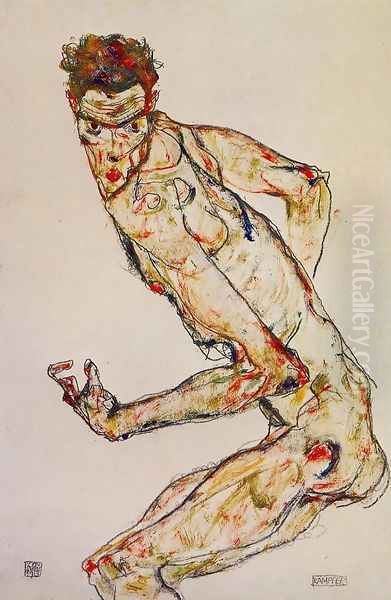 Fighter Oil Painting by Egon Schiele