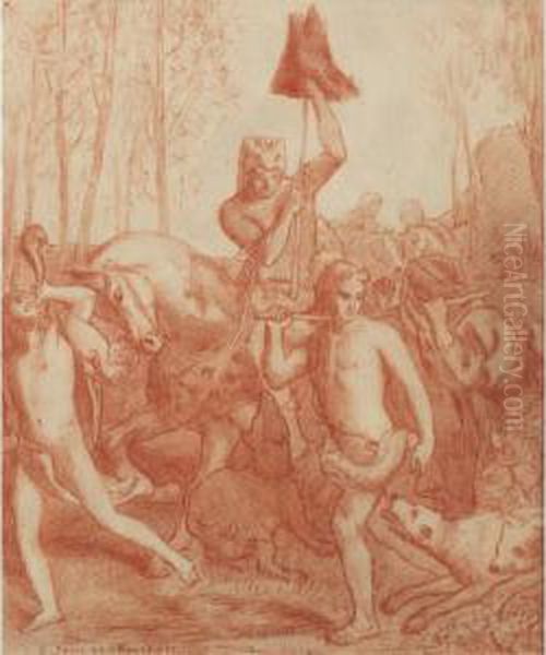 Etude Pour Le Retour De Chasse D'esau Oil Painting by Pierre-Cecile Puvis De Chavannes