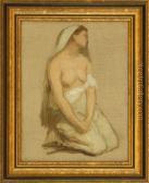 Sketch Of A Kneeling Woman. Unsigned. Oil Painting by Pierre-Cecile Puvis De Chavannes