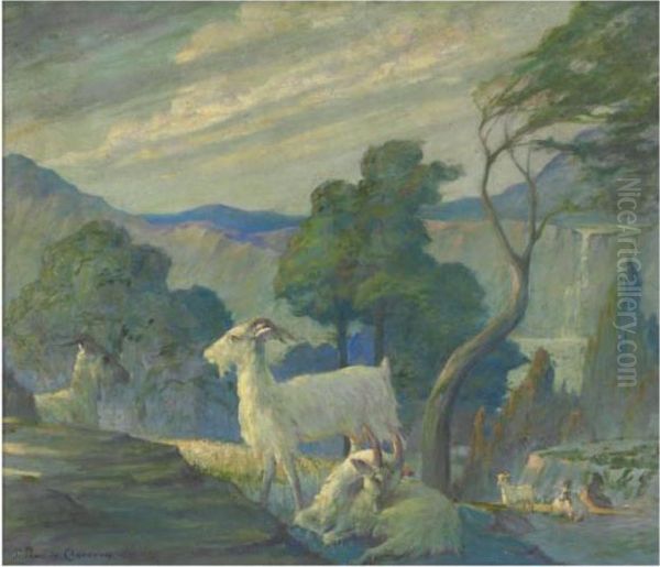 Paesaggio Con Capre Oil Painting by Pierre-Cecile Puvis De Chavannes