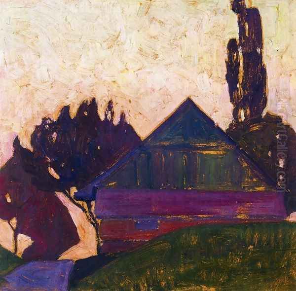 House Between Trees I Oil Painting by Egon Schiele