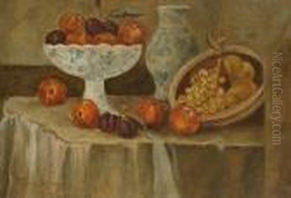 Still Life Of Fruit And Blue And White Porcelain On A Table Oil Painting by Pierre-Cecile Puvis De Chavannes