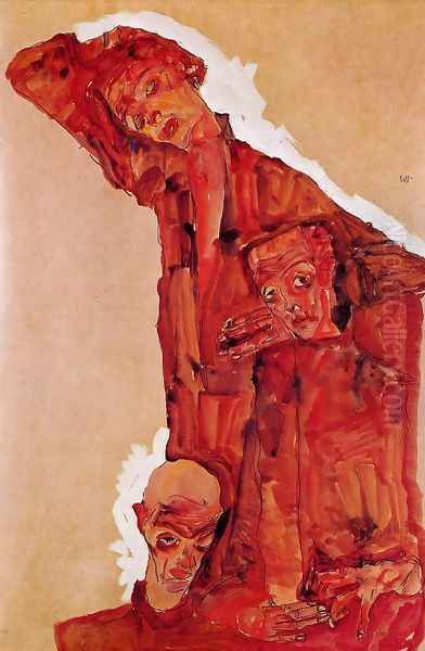 Composition With Three Male Figures Aka Self Portrait Oil Painting by Egon Schiele