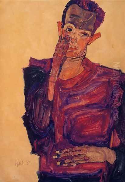 Self Portrait With Hand To Cheek Oil Painting by Egon Schiele