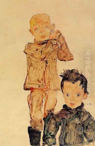 Two Boys Oil Painting by Egon Schiele