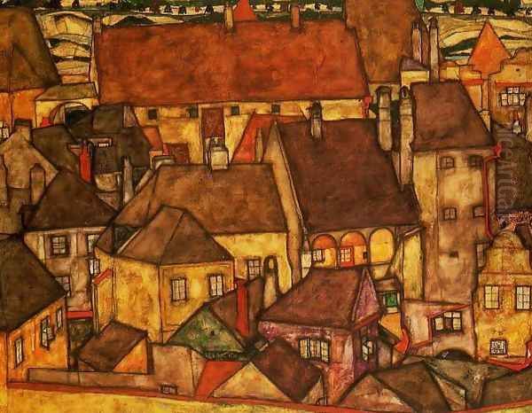 Yellow City Oil Painting by Egon Schiele