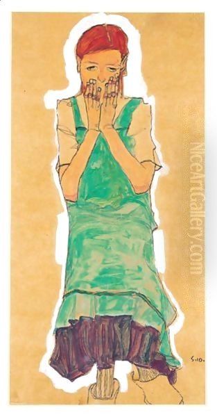 Girl With Green Pinafore by Egon Schiele