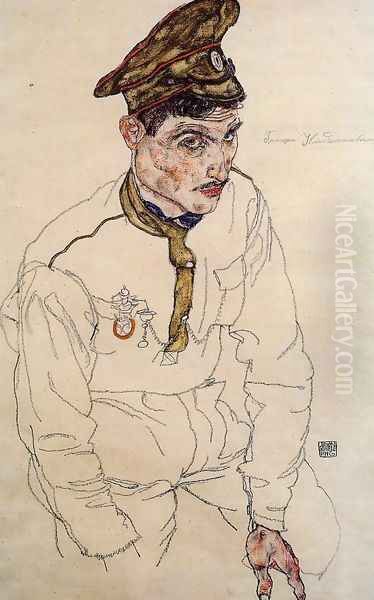 Russian Prisoner Of War Aka Grigori Kladjishuli Oil Painting by Egon Schiele