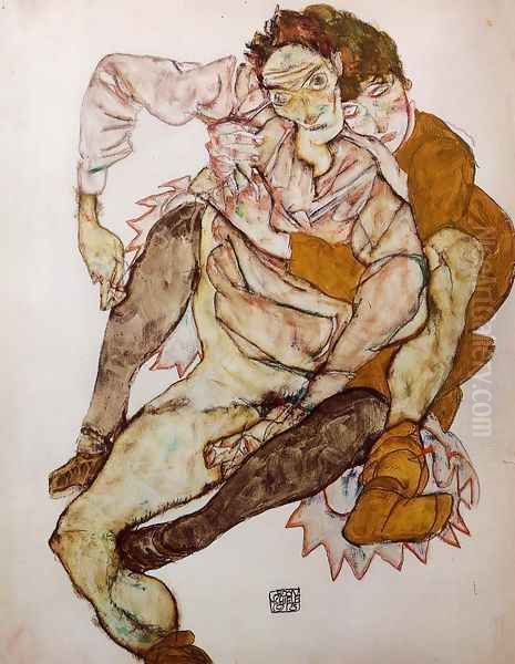 Seated Couple Aka Egon And Edith Schiele Oil Painting by Egon Schiele