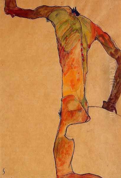 Male Nude Oil Painting by Egon Schiele