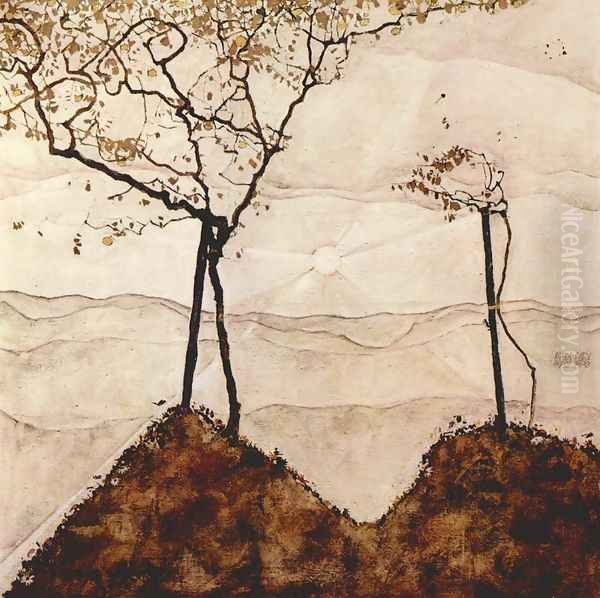 Autumn Sun and Trees Oil Painting by Egon Schiele