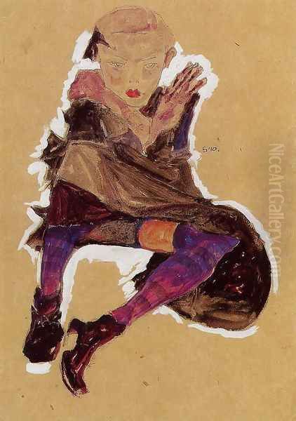 Seated Young Girl Oil Painting by Egon Schiele