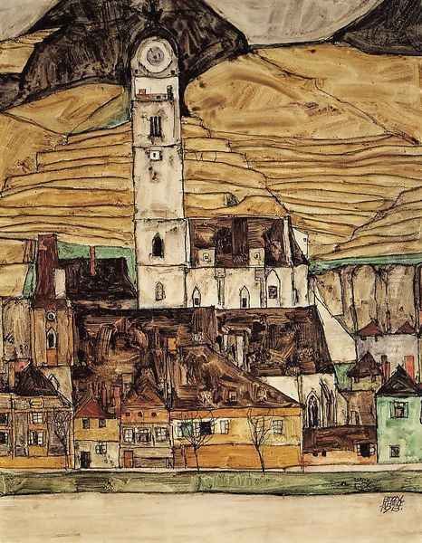 Stein On The Danube Oil Painting by Egon Schiele