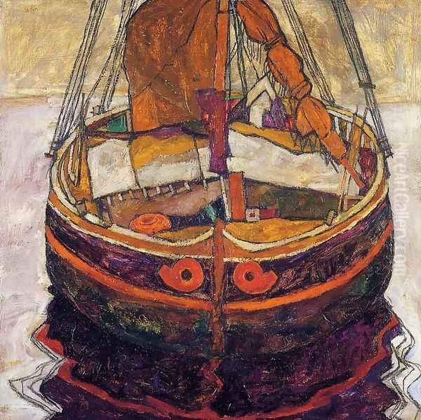 Trieste Fishing Boat Oil Painting by Egon Schiele