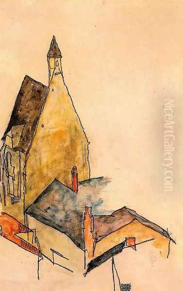 Spitalskirche Molding Oil Painting by Egon Schiele