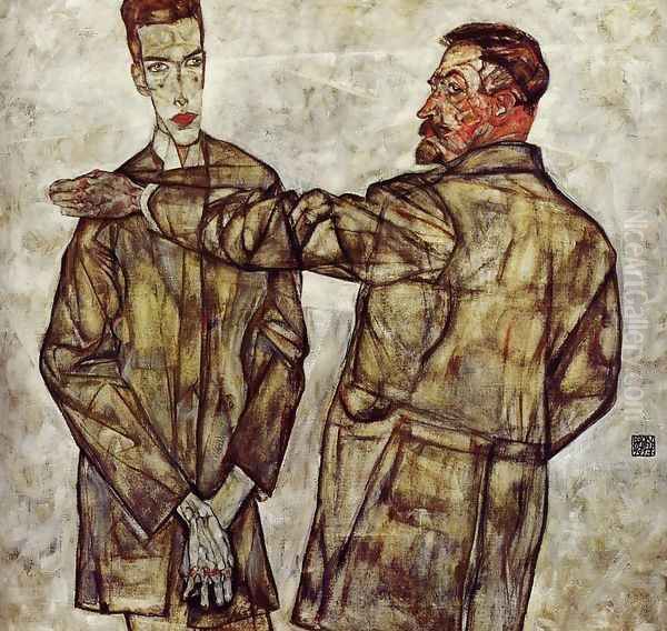 Double Portrait Aka Chief Inspector Heinrich Benesch And His Son Otto Oil Painting by Egon Schiele