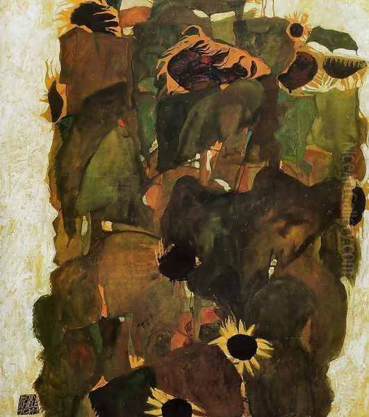 Sunflowers Oil Painting by Egon Schiele