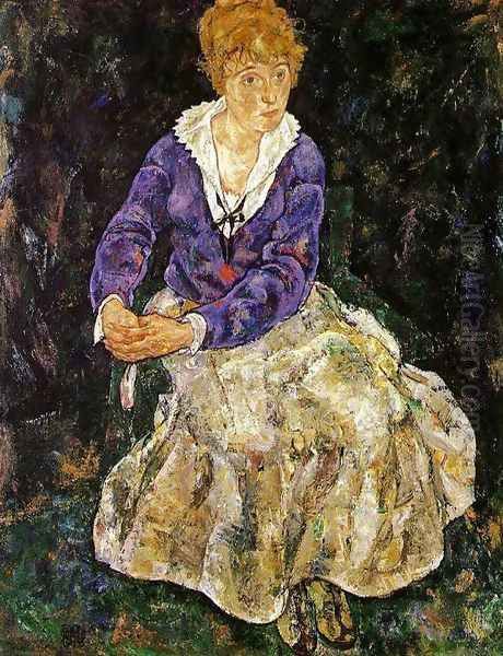 Portrait Of The Artists Wife Seated Oil Painting by Egon Schiele