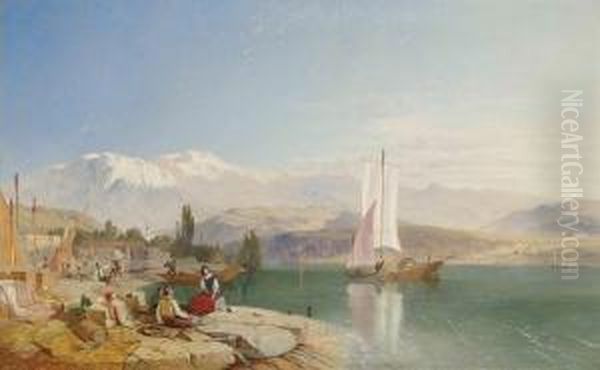 By The Margin Of Fair Zurich's Waters Oil Painting by James Baker Pyne