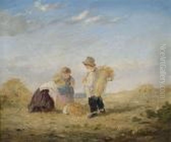 Playing Children At Seaside Oil Painting by James Baker Pyne