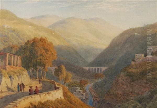 Italianate Valleylandscape Oil Painting by James Baker Pyne