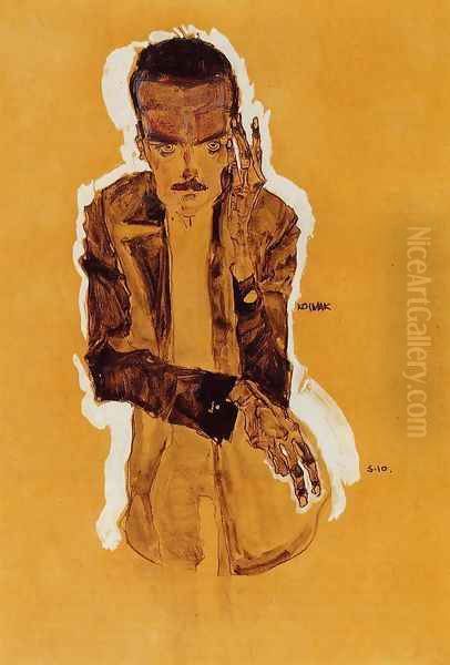 Portrait Of Eduard Kismack With Raised Left Hand Oil Painting by Egon Schiele