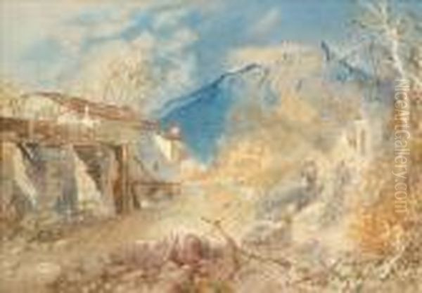 Alpine Scene Oil Painting by James Baker Pyne